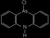 Adamsit (DM) difenylamin-chlorarzin - čistý - žlutý prášek, technický - temně zelený prášek, bez zápachu, t t 159 C dráždí horní cesty