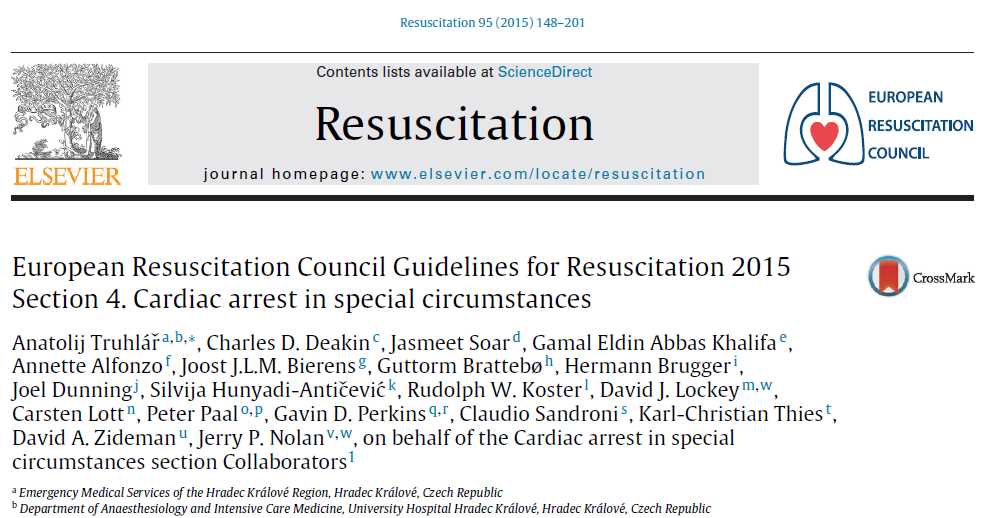 Cardiac arrest in special circumstances Speciální příčiny (4H, 4T) hypotermie, trauma Speciální