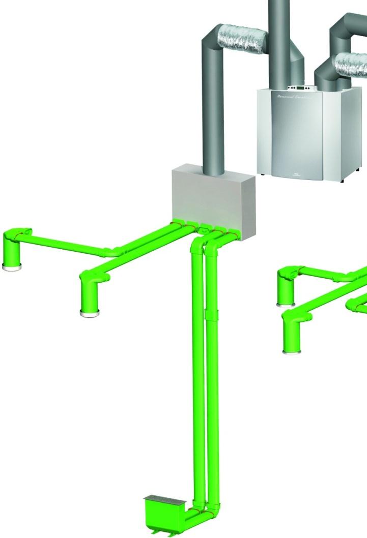 Systém je k dispozici ve dvou provedeních: Flexibilní plastové kanály v rozměrech 50 x 100 mm pro proudění vzduchu 30 m 3 /hod při rychlostech 3 m/s.