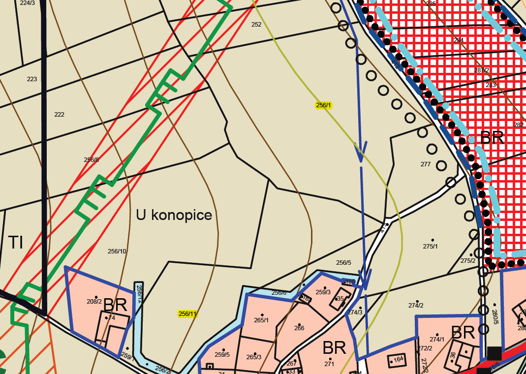 Rozhodnutí: námitka se zamítá Odůvodnění: pozemky p.č. 256/11, 256/1 k.ú. Vlkonice u Vacova byly vymezeny v nezastavěném území s ozn. NZ plochy zemědělské z důvodu jejich umístění ve II.