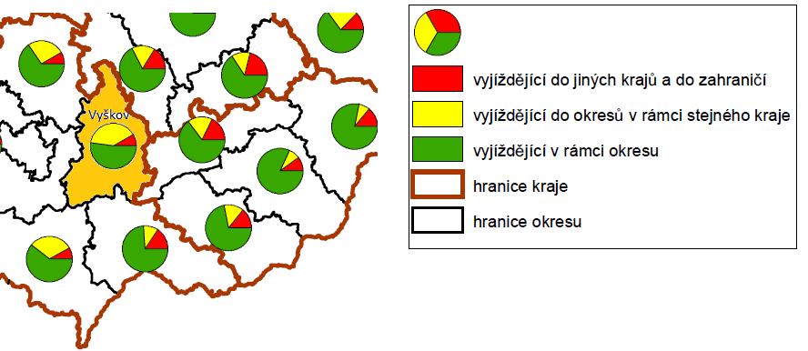 Kartogram č. 15: Rozložení vyjížďky do zaměstnání Kartogram č. 16: Struktura zaměstnanosti podle velikosti podniků Ze struktury zaměstnanosti viz. kartogram č.