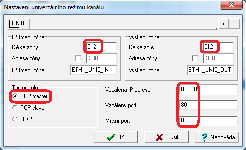 Po stisku tlačítka OK je ethernet rozhraní PLC nastaveno pro komunikaci s web serverem. Tím je nastavení komunikačního kanálu hotové. Pro příklad použijeme službu serveru freegeoip.