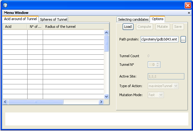 Přílohy Uživatelský manuál Hlavním účelem aplikace je zobrazit vybraný protein, informace o vypočítaném tunelu, vybrané mutace proteinu a uložit zvolené mutace. Na obrázku 4.