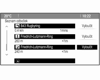 60 Navigace Chcete-li některé ulice z trasy vyloučit, stiskněte na obrazovce tlačítko Vyloučit vedle příslušné ulice. Trasa se vypočítá znovu a nebude obsahovat příslušnou ulici.