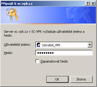 Tabulka s přihlášením pro Internet Explorer Přihlášení do VPK probíhá na úrovni