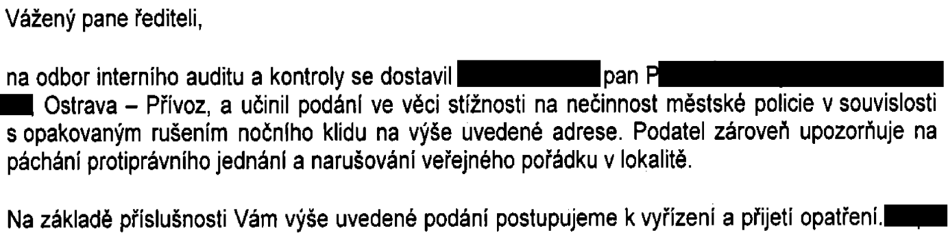 Rušení nočního klidu, O.-Přívoz Doručeno: 17.09.