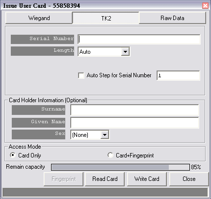 B. Vydání karty ve formátu TK2 Krok 1: Připojte PCR310 RWD k PC pomocí USB portu. Spusťte program "SmaFinger Card Issuer" (Start/Všechny programy/giga-tms/smafinger Card Issuer).