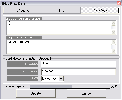 Raw-Data: 1 Vyberte [Raw Data] 2 Zadejte hexadecimální kód do "Hex Code Edit" nebo ASCII řetězec do "ASCII String Edit".