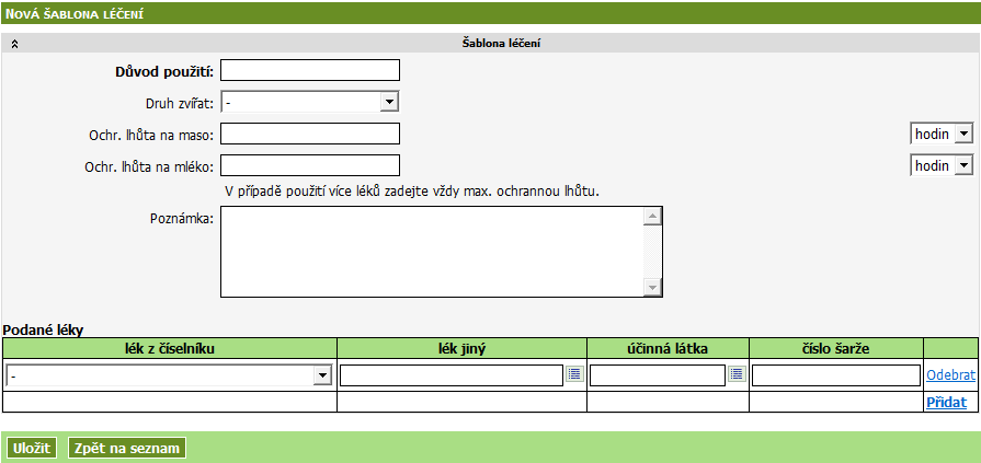 Na následující obrazovce stisknu tlačítko Přidat a otevře se mi formulář pro zadání šablony.