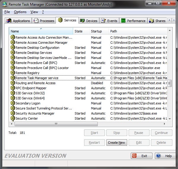 Obr. 2.2 Remote task manager 2.3 YAPM Yet another process monitor YAPM je program, který vyvíjí nezávislý vývojář s přezdívkou violent_ken. Projekt je hostován na serveru SourceForge.net.