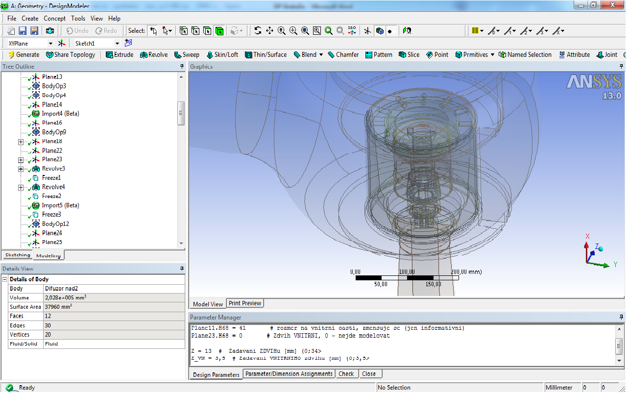 4.1.1 Tvorba geometrie v modulu Design Modeler Dříve bylo pro tvorbu geometrie využíváno softwaru Gambit, který byl úzce spojen s řešičem Fluent.