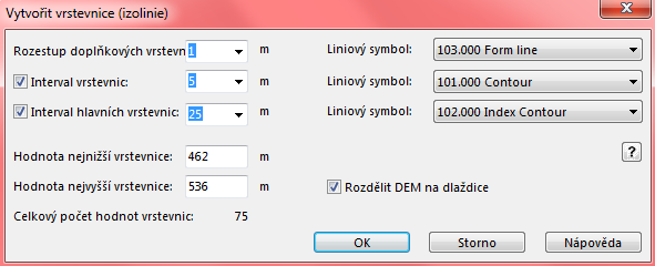 Obr. 51 Umístění nástroje pro tvorbu vrstevnic Obr. 52 