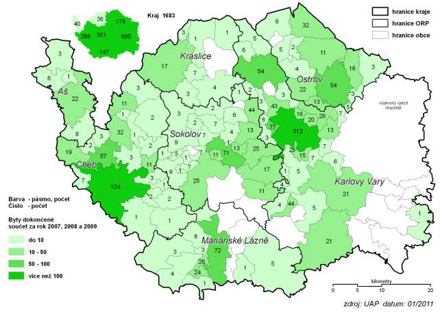 Celkem kraj 125 486 543 628 512 1683 561 1,82 graf 24 - Dokončené byty za roky 2007 aţ 2009 dle ORP