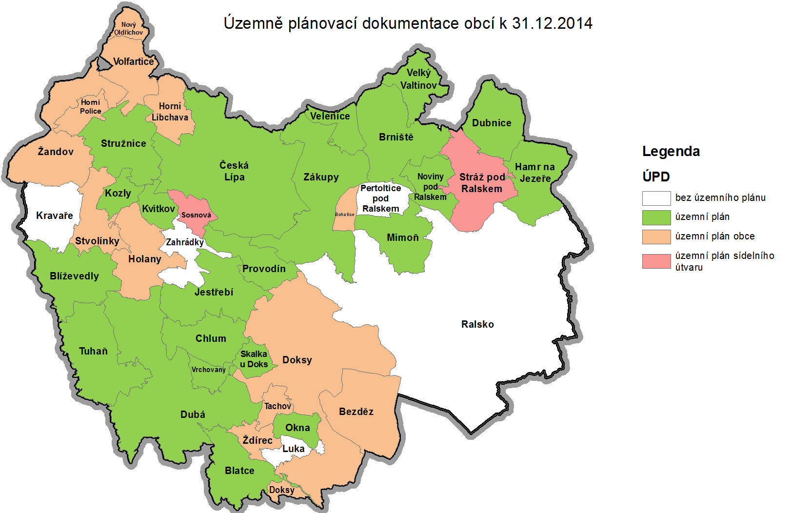 A1.3) STAV ÚZEMNĚ PLÁNOVACÍ DOKUMENTACE Situace na konci roku 2014 z hlediska územně plánovacích dokumentací je popsána níže v tabulkách.