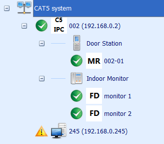 Pravým klikem na C5 IPC vyvoláme nabídku, zvolíme DS Config, zadáme připojené dveřní stanice, uložíme DPC-518ID = IP-MR18(C5) Pravým klikem na C5 IPC vyvoláme nabídku,zvolíme Monitor Config, zadáme