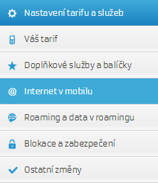 Příklad změny balíčku Internet v mobilu Potřebuji zvýšit datový objem a měním stávající balíček Internet v mobilu 200 MB na Internet v mobilu 1,