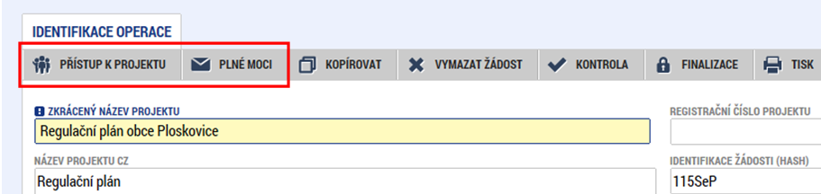 Plná moc Projekt musí být elektronicky podepsán signatářem tj. statutárním zástupcem nebo zmocněncem = osobou pověřenou na základě plné moci.