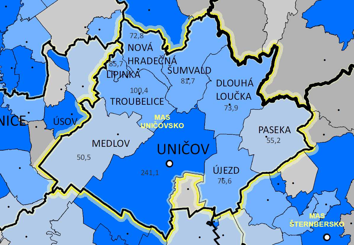 Tabulka 2: Základní údaje o území Obec Počet obyvatel Rozloha [ha] Hustota osídlení (ob.