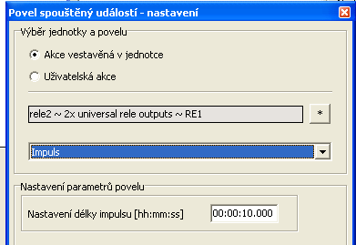 Obr. 6.7 Volba povelu Impuls na dob 10 sekund Tímto povelem programování končí a program nahrajeme do systému.