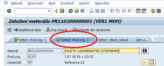 UTB ve Zlíně, Fakulta managementu a ekonomiky 107 Krok 8: Nastavení na záložce Odbyt: Prod. org 1 je nutné nastavení daňové klasifikace na hodnotu 1 ; tento údaje je nutný pro účetnictví firmy.