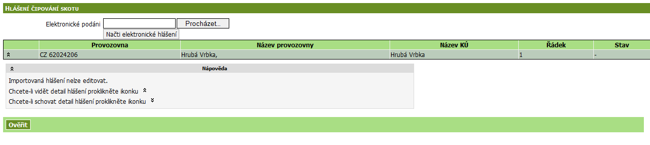 Výběr požadovaného souboru Tlačítko pro načtení souboru Tlačítkem procházet provedu výběr souboru, který chci načíst. Po výběru je jméno souboru uvedeno v údaji Elektronické podání.