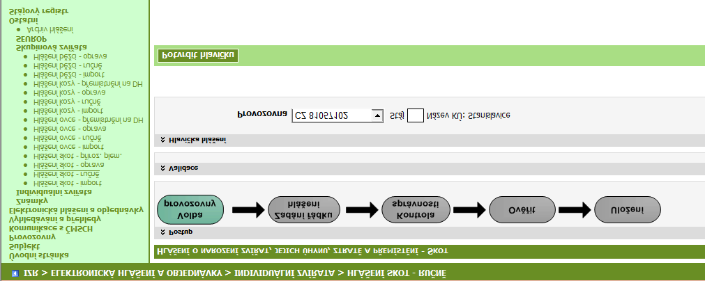 2.4. Ruční zápis hlášení pro individuální zvířata Po zvolení nabídky IZR > Elektronická hlášení a objednávky > Individuální zvířata > Hlášení pro daný druh zvířat - ručně se nabídne následující