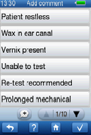 Testy 5.3 Přidání komentáře k testu Můžete si vybrat ze seznamu standardních komentářů nebo si přidat svůj vlastní. Předdefinované komentáře můžete změnit v AccuLink a poté je nahrát do AccuScreen. 5.3.1 Přidání standardního komentáře 1.