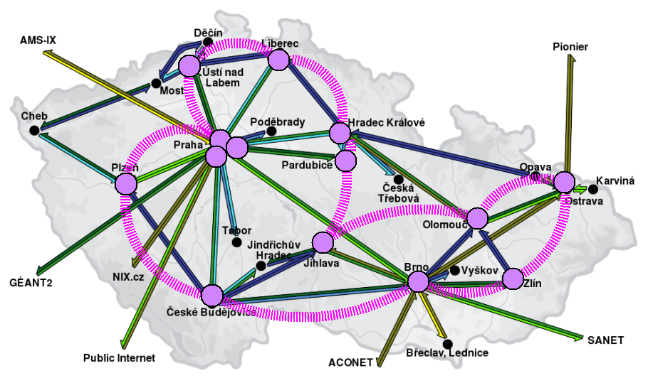 Zdroje provozních záznamů na bázi IP toků rozmístění zdrojů provozních záznamů v NREN ČR - síti CESNET2 v rámci plošného souvislého
