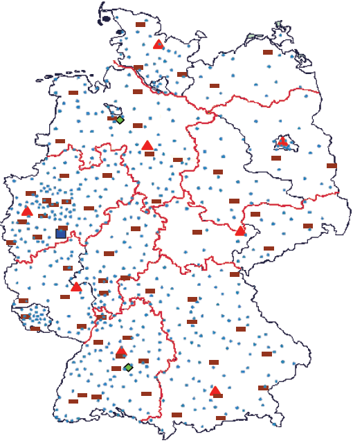 Osm územních regionálních ředitelství již hranice spolkových zemí respektuje a pokrývá vždy přesně jednu nebo více spolkových zemí.