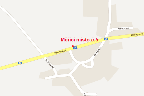 4.5 Měřící místo č. 5 - průjezd obcí Křenovice, silnice I. třídy č. 29 Mapa 5 - měřící místo č. 5 - silnice I. třídy č. 29 [16] 4.5.1 Popis měřícího místa č. 5 - Datum měření: 16. 3.