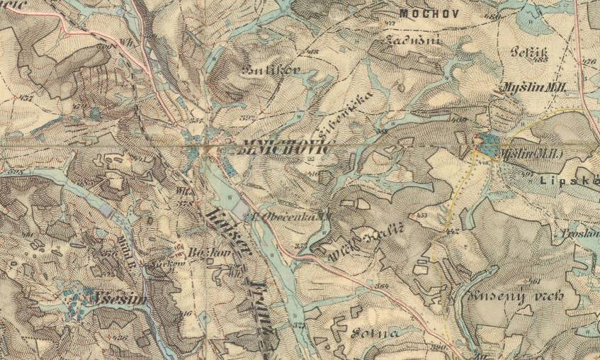 vojenské mapování františkovo, 1836-1852 (výřez mapového listu O_9_III) Zdroj: oldmaps.geolab.