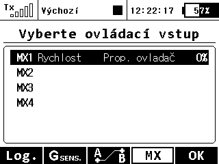 Dialog pro výběr ovládacího vstupu Tento dialog je zobrazen vždy, když potřebujete některé funkci přiřadit ovladač, aktivační spínač apod.