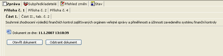 Po vložení komentáře vypadá okno takto: Popis tlačítek: Otevřít dokument možnost otevřít již vložený dokument Odstranit dokument odstraní vložený dokument Již vložený dokument