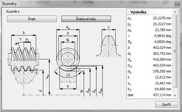 Výpočet šnekového soukolí. Obr.