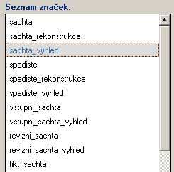 1.1.1 Seznam značek, Data značky V prvním bílém poli je seznam značek, které jsou v programu definovány. Název odpovídá definici značky v databázi.