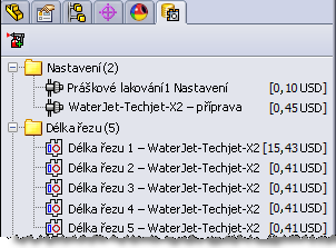 Costing 5. V položce CostingManager ve stromu FeatureManager se zobrazí výrobní prvky, např. ohyby či délky řezů, které byly v dílu rozpoznány.