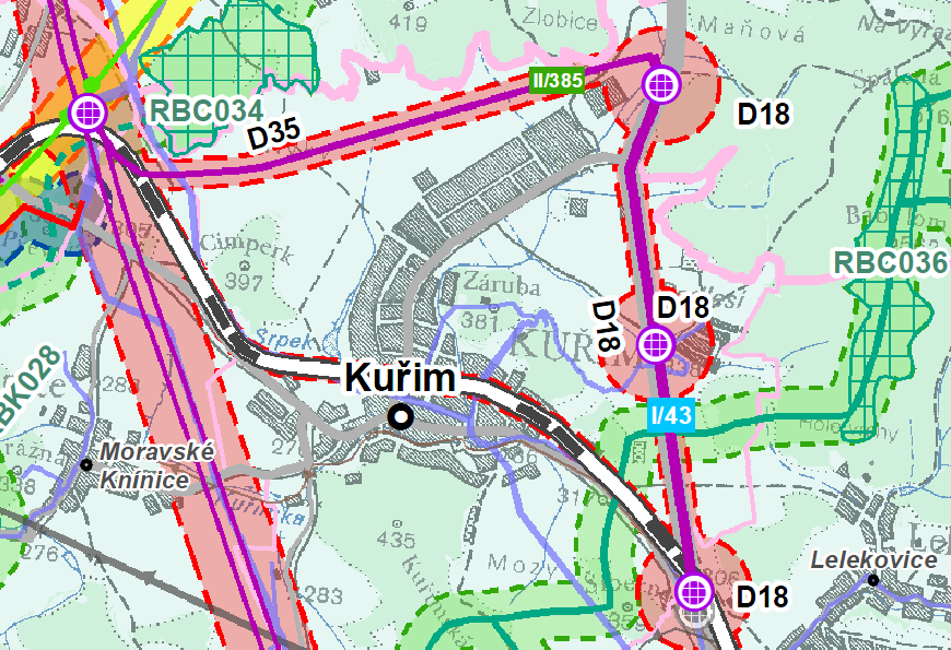 K realizaci napojení R43 na Brno je nutné i posílení současné expres trasy v úseku I/43 Česká Kuřim, a to na čtyřpruh. Toto bylo v 2.