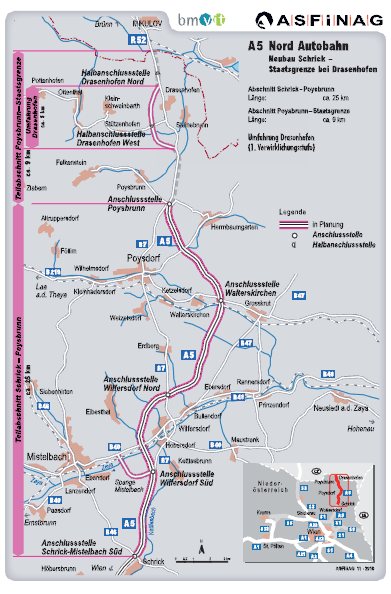 3.4. Dopravní vazby JMK na sousední státy a sousedící kraje RAKOUSKO: NAPOJENÍ DRASENHOFEN/MIKULOV Rakouská strana v období od podpisu Dohody o napojení A5 a R52 minimálně dočasně zrušila plán na