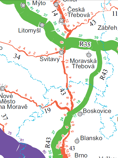 návrhu Ing. Línka předpokládá napojení na R35, resp. D11 s dopravní obslužností významných aglomerací Pardubic a Hradce Králové s návazným napojením opět na Liberec (po R35) a na Wroclaw (po D11).