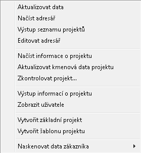 Správa projektů nabídka Extra Zde můžeme pracovat s nabídkami Zpracovat editovat projektová data vybraného projektu, Uložit uloží provedené