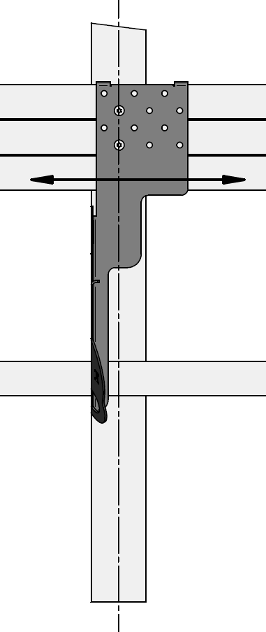 1 Vertikálním posunutím 3 nad sebou ležících střešních latí (min 30 x 50 mm, upevněny na min. 2 krokvích) může být nastavena výšková poloha střešního háku.