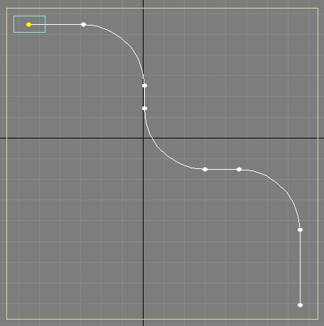 4. Nyní vytvoříme křivku, která bude představovat cestu, po níž se bude objekt pohybovat. Křivku vytvářejte nad základovou deskou v pohledu Top. S vytvářením začněte nad boxem představujcím auto.