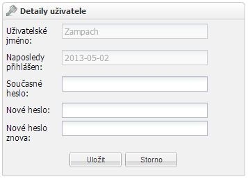 Obrázek 32 Grafické rozhraní pro editaci hesla uživatele 3.6.4 Evidence editovaných změn Jak již bylo zmíněno v kapitole 3.