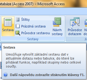 Jelikož databáze obsahuje zatím pouze data, která jsou určená k archivaci, není potřeba vytvářet sestavy s nějakými speciálními funkcemi.