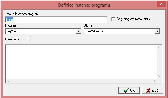 schématu Obrázek 2.5: Deklarace POU Definice instance programu Následuje otevření dialogového okna Definice instance programu obr. 2.6.