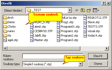 17 HypEd4 - Uživatelská příručka V seznamu souborů jsou uvedeny adresáře a soubory odpovídající typu souboru, v aktuálně zvoleném adresáři.