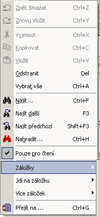 Editor zdrojových textů 42 Popis : Toto menu obsahuje tzv. jmenné záložky, které slouží pro rychlé presouvání v dlouhých zdrojových textech.