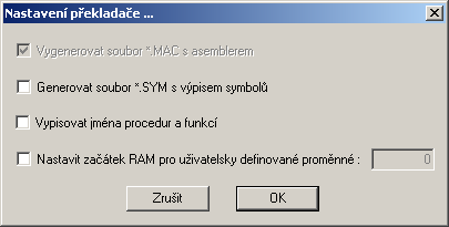 Editor zdrojových textů 68 Tlacítko na nástrojové lište : Klávesová zkratka : "ALT + F6" Funkce : Spustí následující dialog : Generovat soubor *.