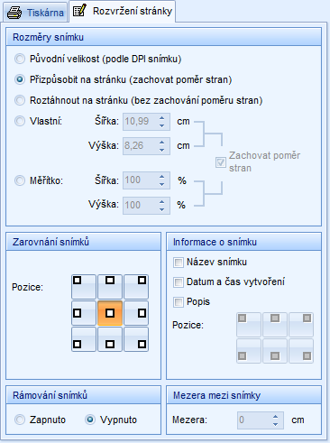 Hlavní okno programu Část Orientace obsahuje dvě volby orientace papíru: Na výšku a Na šířku.