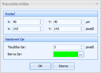 Hlavní okno programu Výchozí hodnoty mřížky je možné zvolit v Nastavení programu (Úpravy Nastavení... Měření Mřížka).